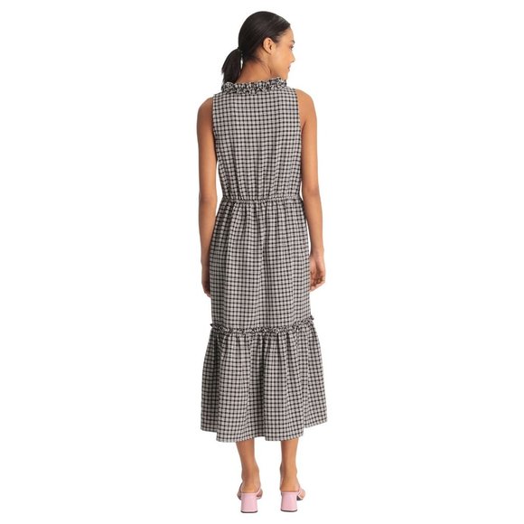 Donna Morgan Midi Dress Size 10 Tiered Dress Plaid Black White Sleeveless New - Picture 6 of 13